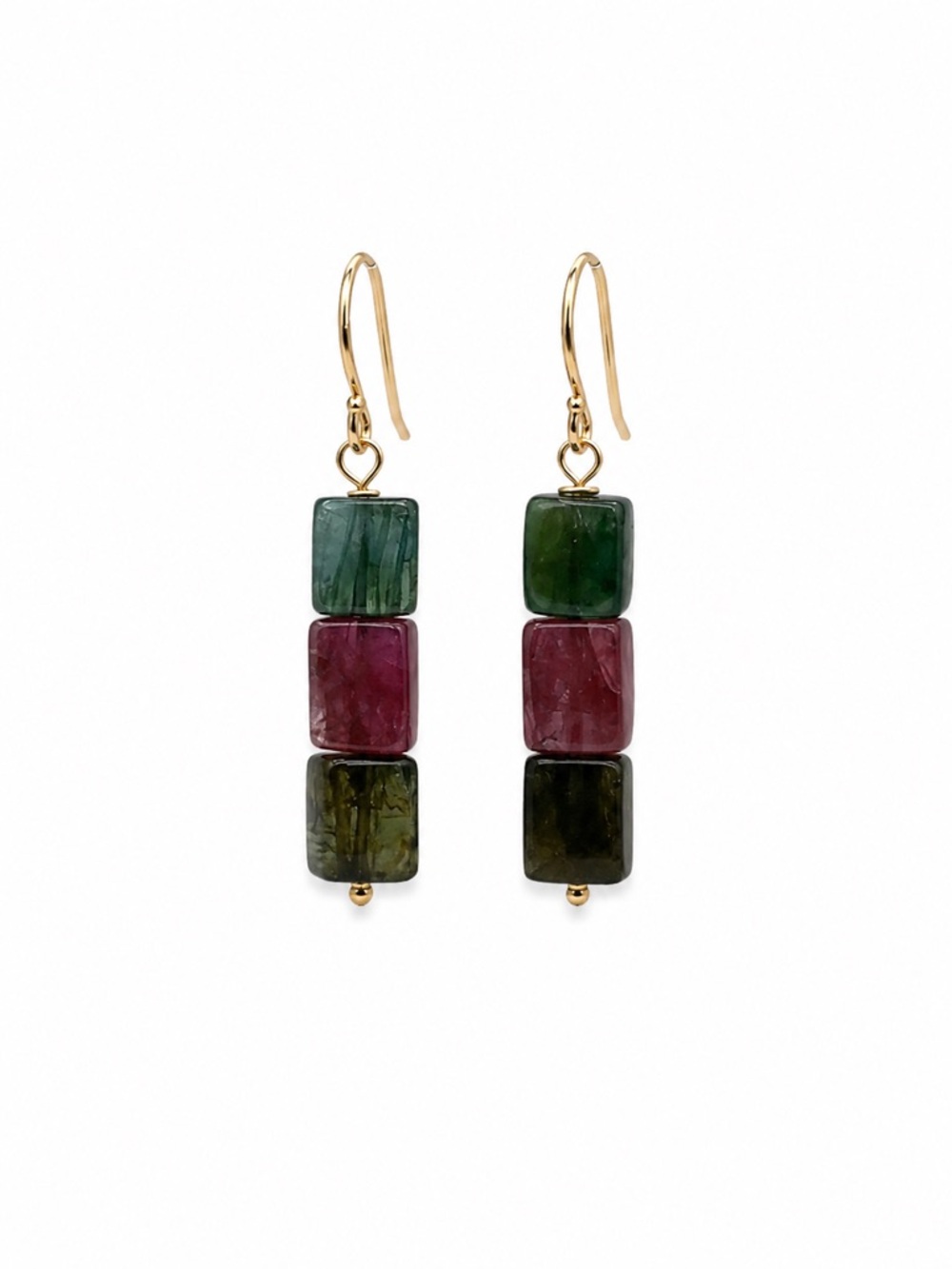 HK0092 Rainbow Tourmaline Triple Gold Earrings